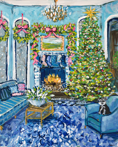 Christmas Painting on Canvas, "Blue Christmas" 16x20