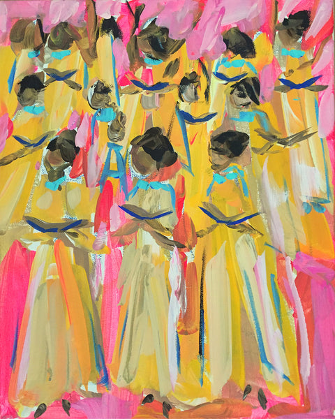 Figurative Print on Paper or Canvas, "Gospel Choir, Pink"