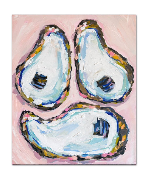 Oysters Original Painting on Canvas "Oyster Shells on Pink Tablecloth" 20x24