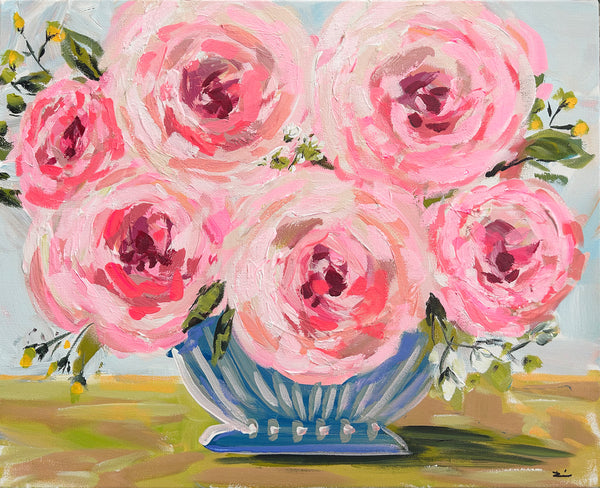 Impressionist Floral Painting "Pink Roses" 16" x 20"
