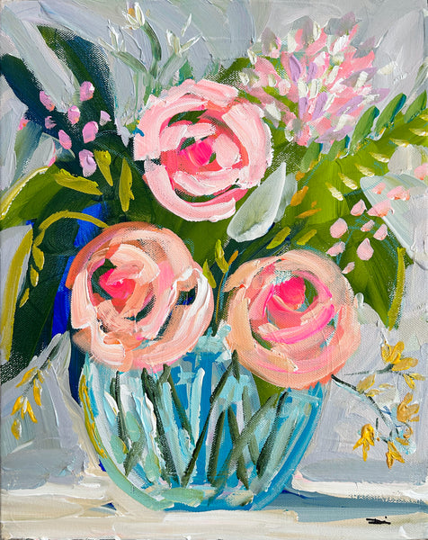 Abstract Flowers Painting on Canvas "Roses Blues" 11x14
