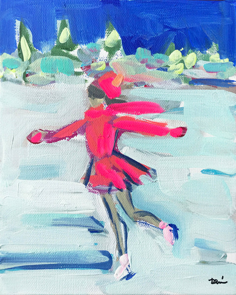 Ice Skaters PRINT on Paper or Canvas, "Ice Skater at Night"