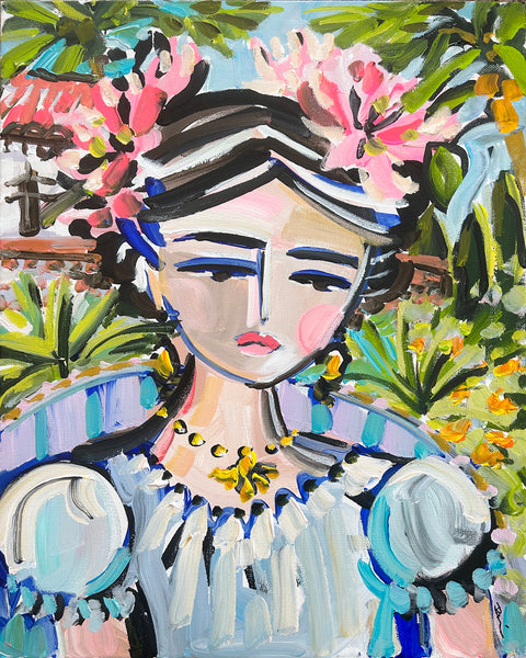 Frida Portrait Print on Paper OR Canvas, "Spring Color Frida"