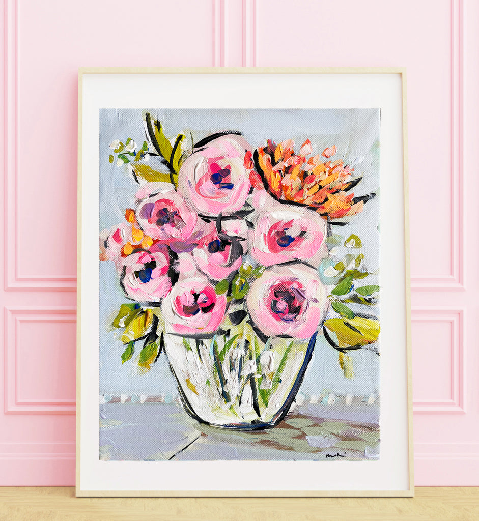 Print of Flowers on Paper or Canvas, 