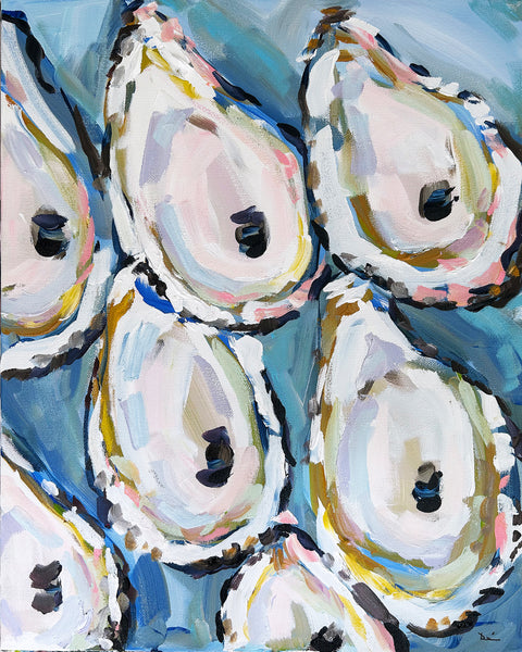 Oyster Print on Paper or Canvas "Oyster Shells on Blue"