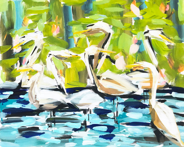 Egret Print on Paper or Canvas, "Abstract Egrets"