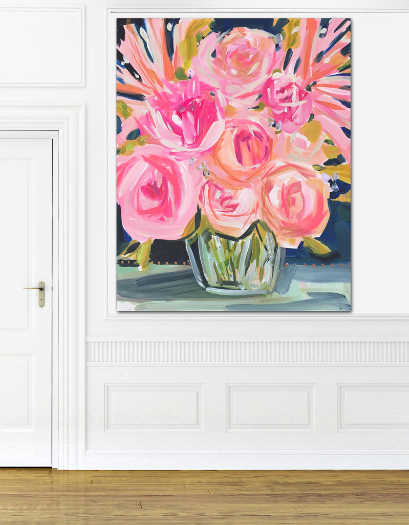 Print of Roses Abstract on Paper or Canvas, 