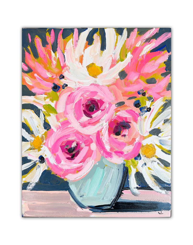 Floral Original Painting on Canvas Tulips & Daisies 11x14