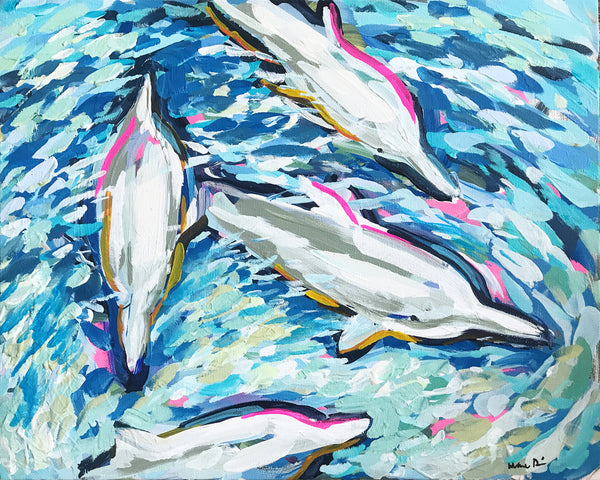 Dolphins Print on Paper or Canvas, 