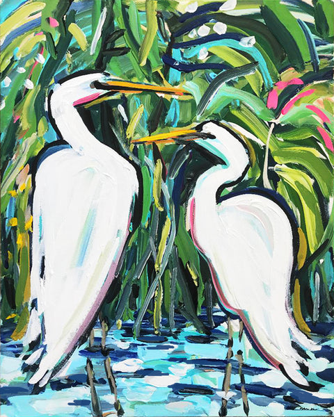 Egrets Print on Paper or Canvas, "Egrets in the Reeds"