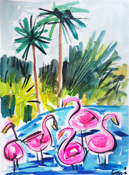 Flamingos Print on Paper or Canvas "Flamingos in the Water"