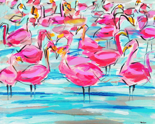 Flamingos Print on Paper or Canvas "Modern Flamingos"