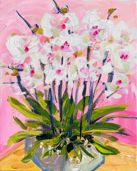 Print of Flowers on Paper or Canvas, "Orchids on Pink"