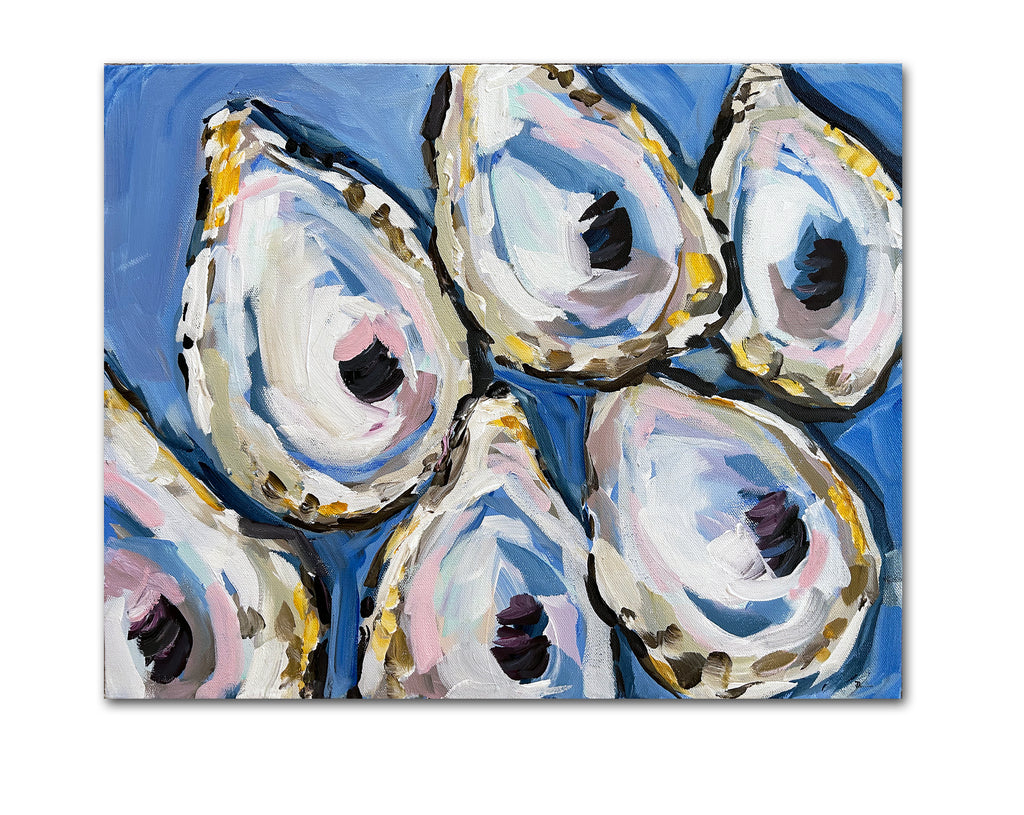 Oysters Original Painting on Canvas "Oyster Shells on Cobalt" 16x20