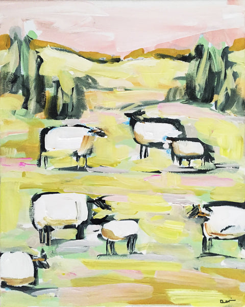 Sheep Print on Paper or Canvas "Sheep on Pink"