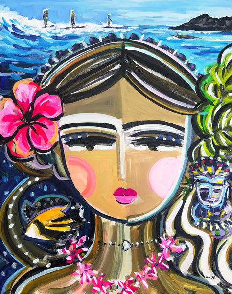 Warrior Girl Portrait on Paper or Canvas, State Series, "Hawaii"