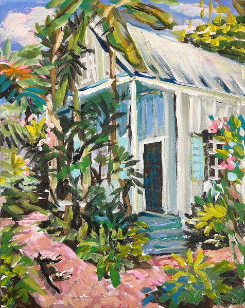 Impressionist Florida Painting on Canvas "Key West Cottage" 11" x 14"