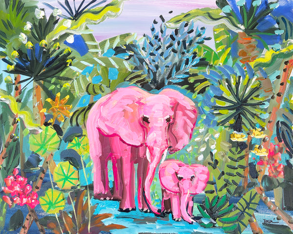 Elephant Print on Paper or Canvas, "Jungle Elephants"