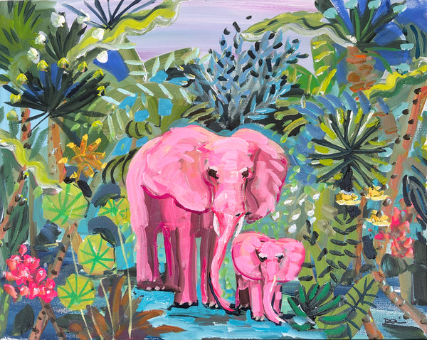 Elephant Painting on Canvas "Jungle Elephants" 16x20