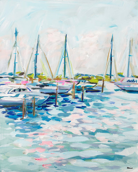 Sailboats Print on Paper or Canvas, "Marina at Dusk"