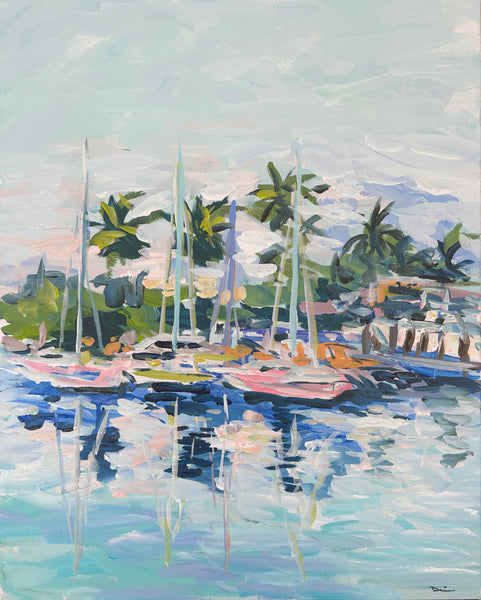 Sailboats Painting on Canvas "Marina Key West"  16" x 20"