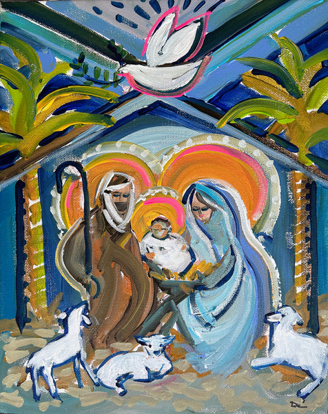 Christmas Painting on Canvas, "Modern Nativity" 11x14
