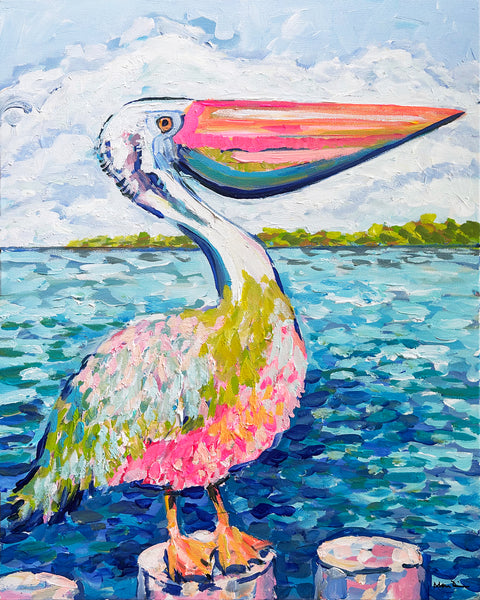 Pelican Print on Paper or Canvas, "King Pelican"