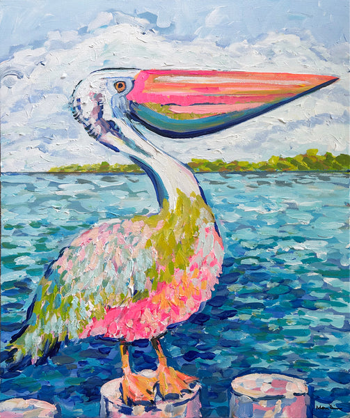 Pelican Painting on Canvas "Pelican King" 20" x 24"