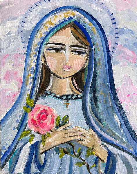 Original Madonna Painting on Canvas, "Rose Mary" 11" x 14"