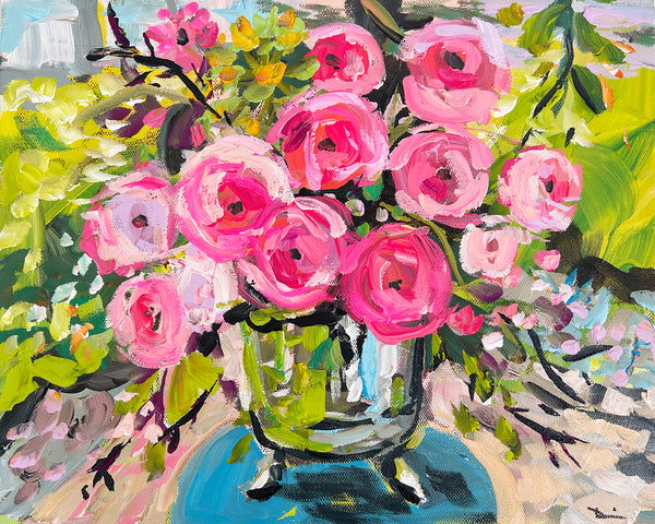 Floral Print on Paper or Canvas, "Roses on the Path"
