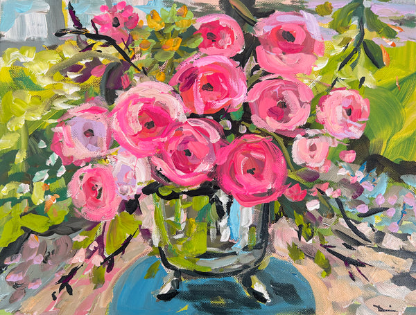 Impressionist Flowers Painting on Canvas "Roses on the Path" 11x14