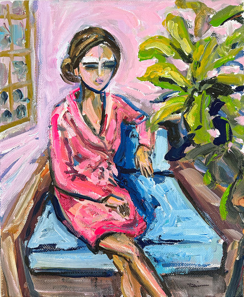 Small Impressionist Figure Painting on Canvas "Seated Figure, Robe" 8x10