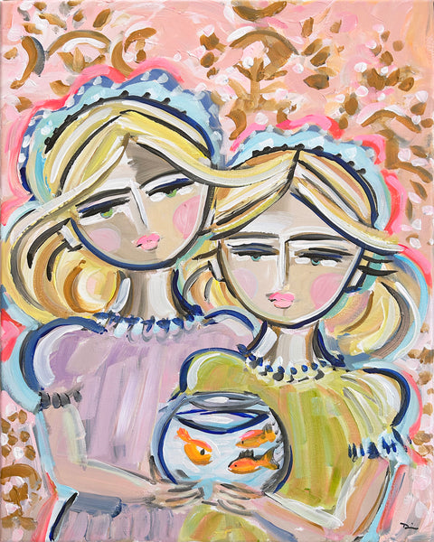 Warrior Girl Portrait on Paper or Canvas, Warrior Sisters "Goldfish"