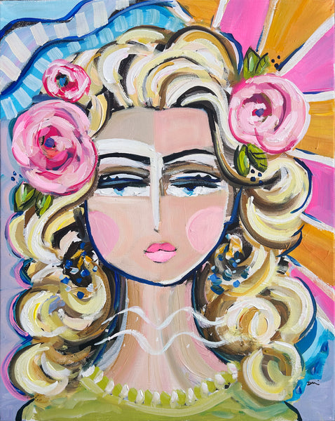 Warrior Girl Painting on Canvas, Southern Girl "Dolly" 16x20
