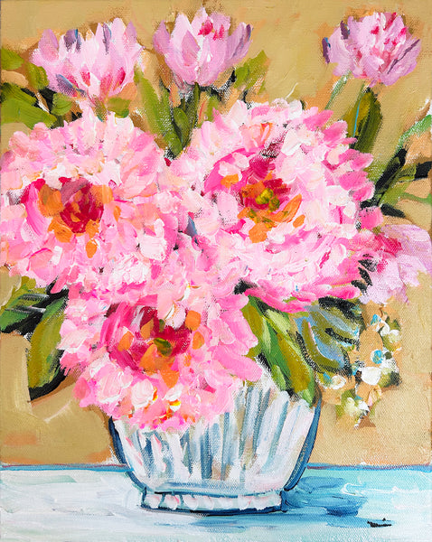 Floral Print on Paper or Canvas, "Three Peonies"