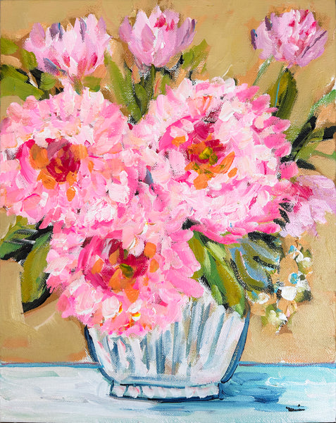 Impressionist Floral Painting "Three Peonies" 11x14