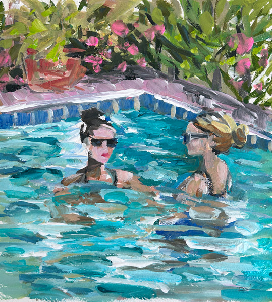 Pool Painting on Canvas "Two in the Pool" 7.5 x 8