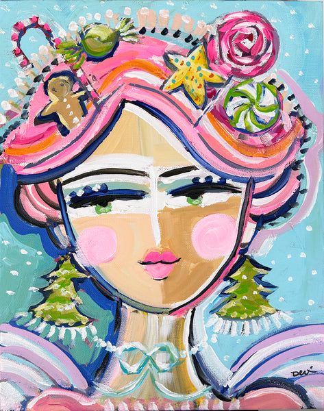 Christmas Painting on Canvas, "Warrior Girl Sugar Plum Fairy" 11x14