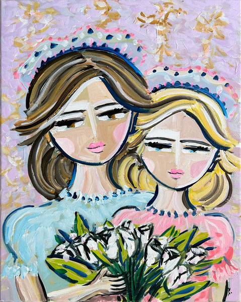 Portrait Painting on Canvas, Warrior Girl Sisters "Tulips" 16x20