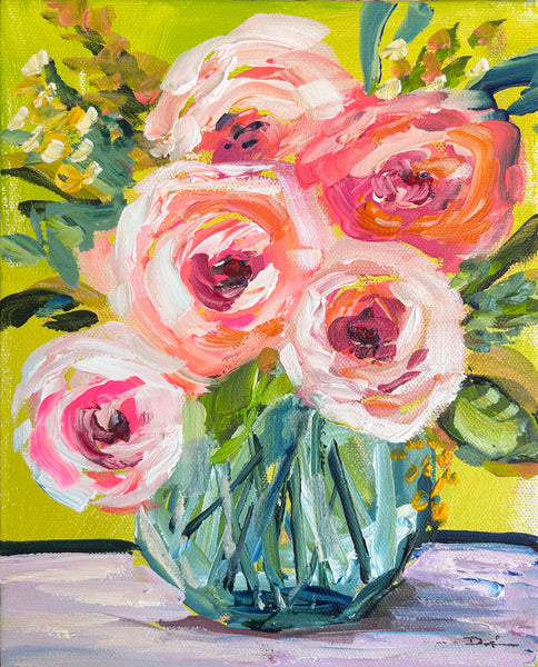 Impressionist Flowers Painting on Canvas "Whimsical Roses" 8" x 10