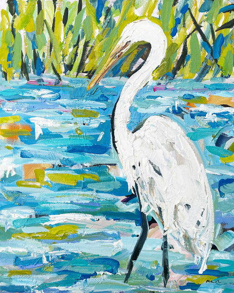 Egret Print on Paper or Canvas, 