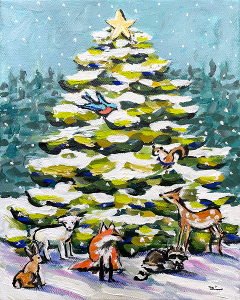 Christmas Tree Print on Paper or Canvas "Christmas Animals"