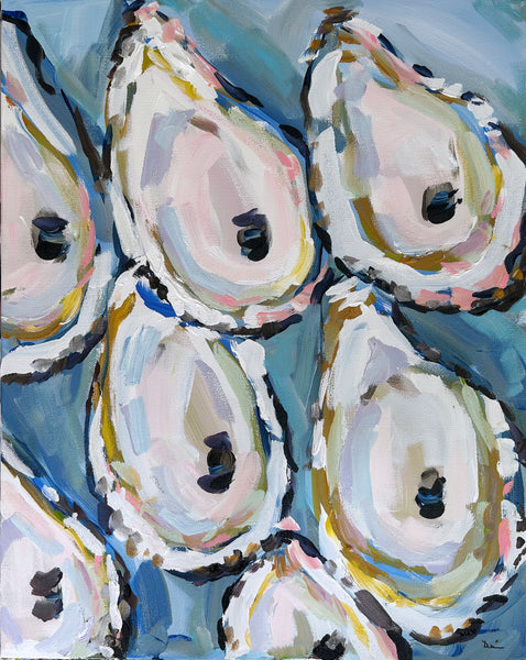 Oysters Original Painting on Canvas "Oyster Shells, Blue" 16x20