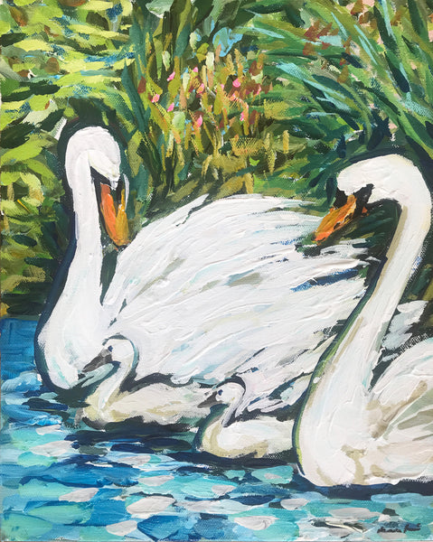 Birds Print on Paper or Canvas, "Swans"