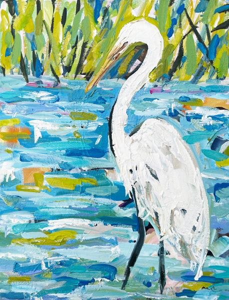 Original Painting on Canvas, "Abstract Egret" 12x16