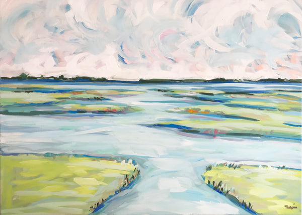 Abstract Marsh Painting on high profile canvas, large canvas, 36x48, Azure Clouds Marsh