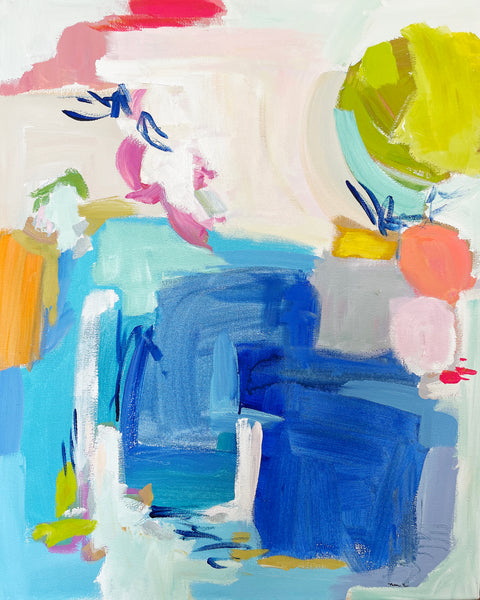 Original Abstract Painting on Canvas "Blue Veranda" 24x30