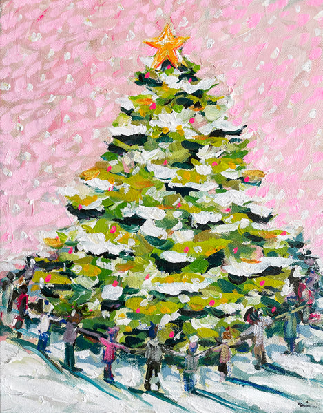Christmas Tree Painting on Canvas, "Carolers" 11x14