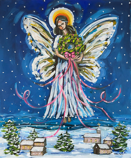 Christmas Painting on Canvas, "Christmas Angel" 20x24