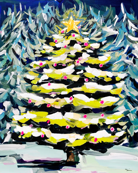 Christmas Tree PRINT on Paper or Canvas, "Christmas Tree at Night"
